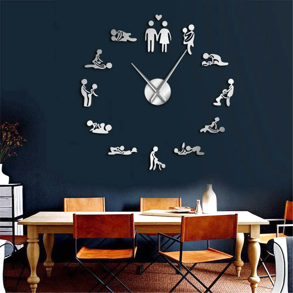 Bachelorette Game Sexy Kama Sutra DIY Adult Room Decorative Giant Wall Clock Sex Love Position Frameless Large Wall Clock Art