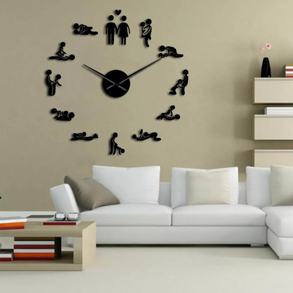 Bachelorette Game Sexy Kama Sutra DIY Adult Room Decorative Giant Wall Clock Sex Love Position Frameless Large Wall Clock Art