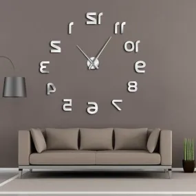 Backwards DIY Large Wall Clock Modern Design Reverse Numbers Frameless Wall Watch Luxury Mirror Effect Big Needle Reverse Clock