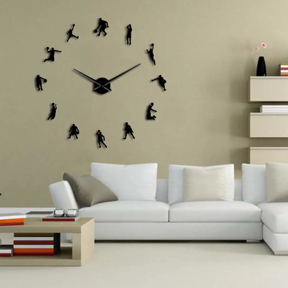 Basketball Players DIY Large Wall Clock Basketball Slam Dunk Kid Room Wall Decor Giant Wall Clock Basketball Wall Watch Gifts