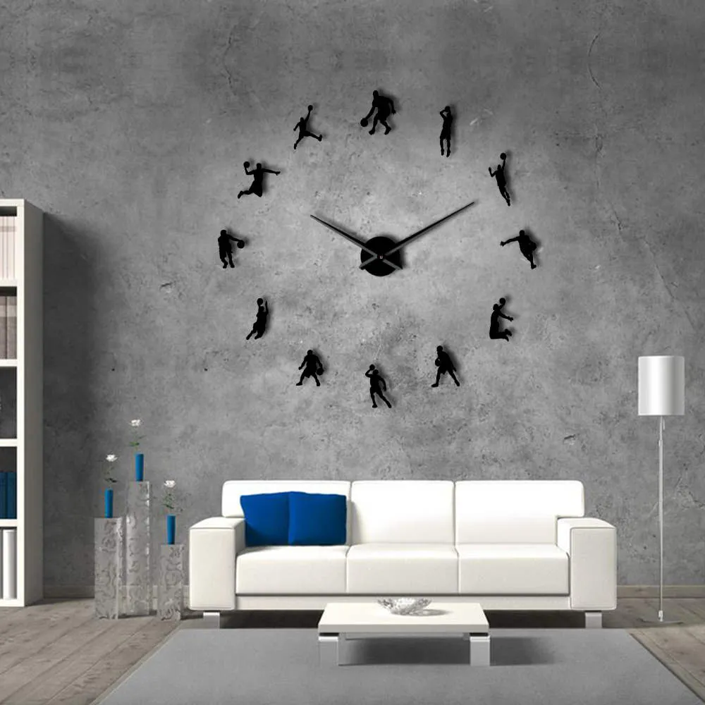 Basketball Players DIY Large Wall Clock Basketball Slam Dunk Kid Room Wall Decor Giant Wall Clock Basketball Wall Watch Gifts