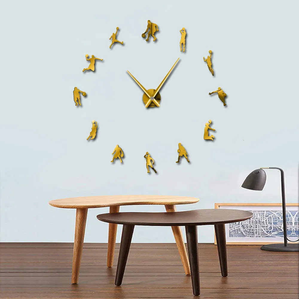 Basketball Players DIY Large Wall Clock Basketball Slam Dunk Kid Room Wall Decor Giant Wall Clock Basketball Wall Watch Gifts