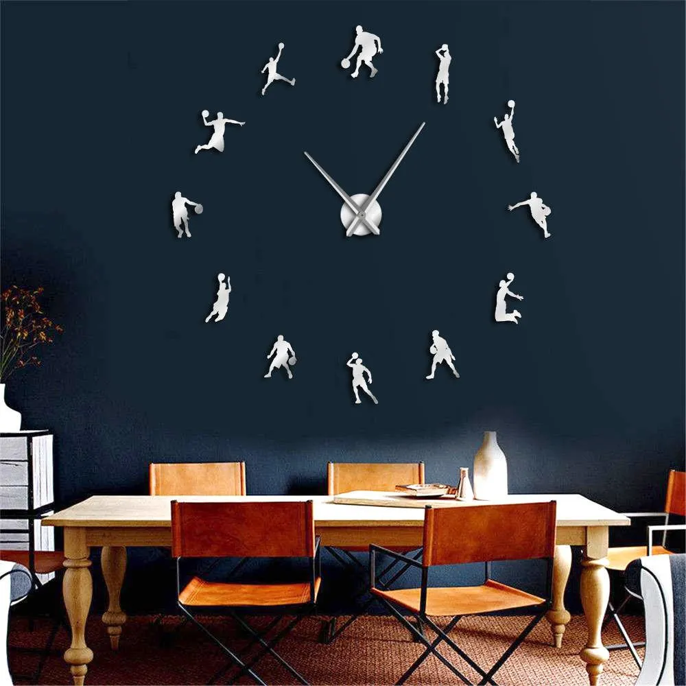 Basketball Players DIY Large Wall Clock Basketball Slam Dunk Kid Room Wall Decor Giant Wall Clock Basketball Wall Watch Gifts