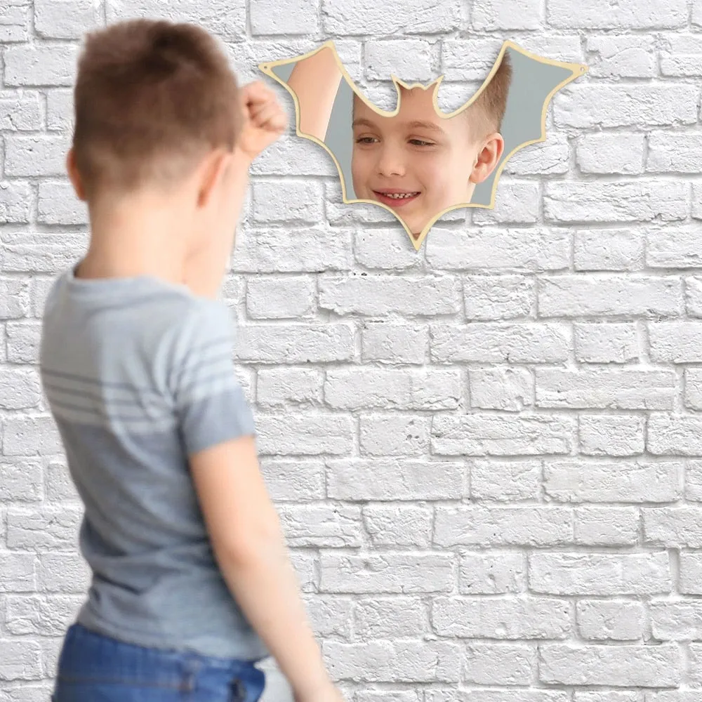 Bat Shaped Wall Mirror Halloween  Hanging Bat Arylic Mirror With Wooden Back Table Top Or Wall Mount Makeup Mirror