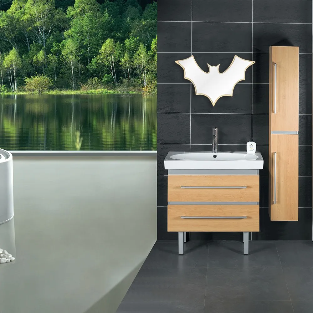 Bat Shaped Wall Mirror Halloween  Hanging Bat Arylic Mirror With Wooden Back Table Top Or Wall Mount Makeup Mirror