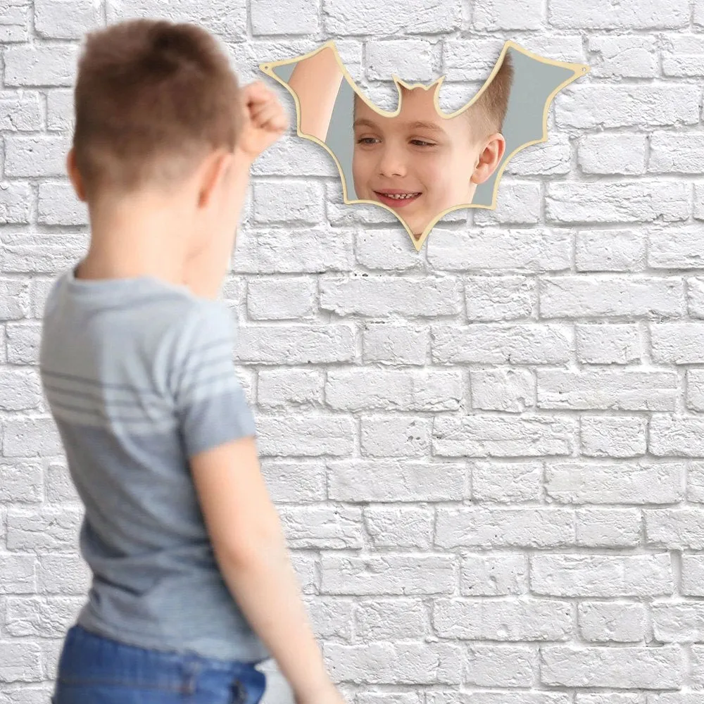 Bat Shaped Wall Mirror Halloween Home Decor Hanging Bat Arylic Mirror With Wooden Back Table Top Or Wall Mount Makeup Mirror