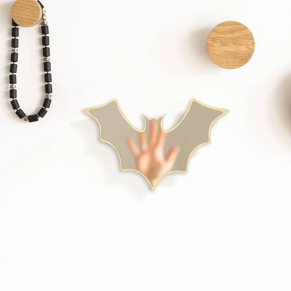 Bat Shaped Wall Mirror Halloween Home Decor Hanging Bat Arylic Mirror With Wooden Back Table Top Or Wall Mount Makeup Mirror