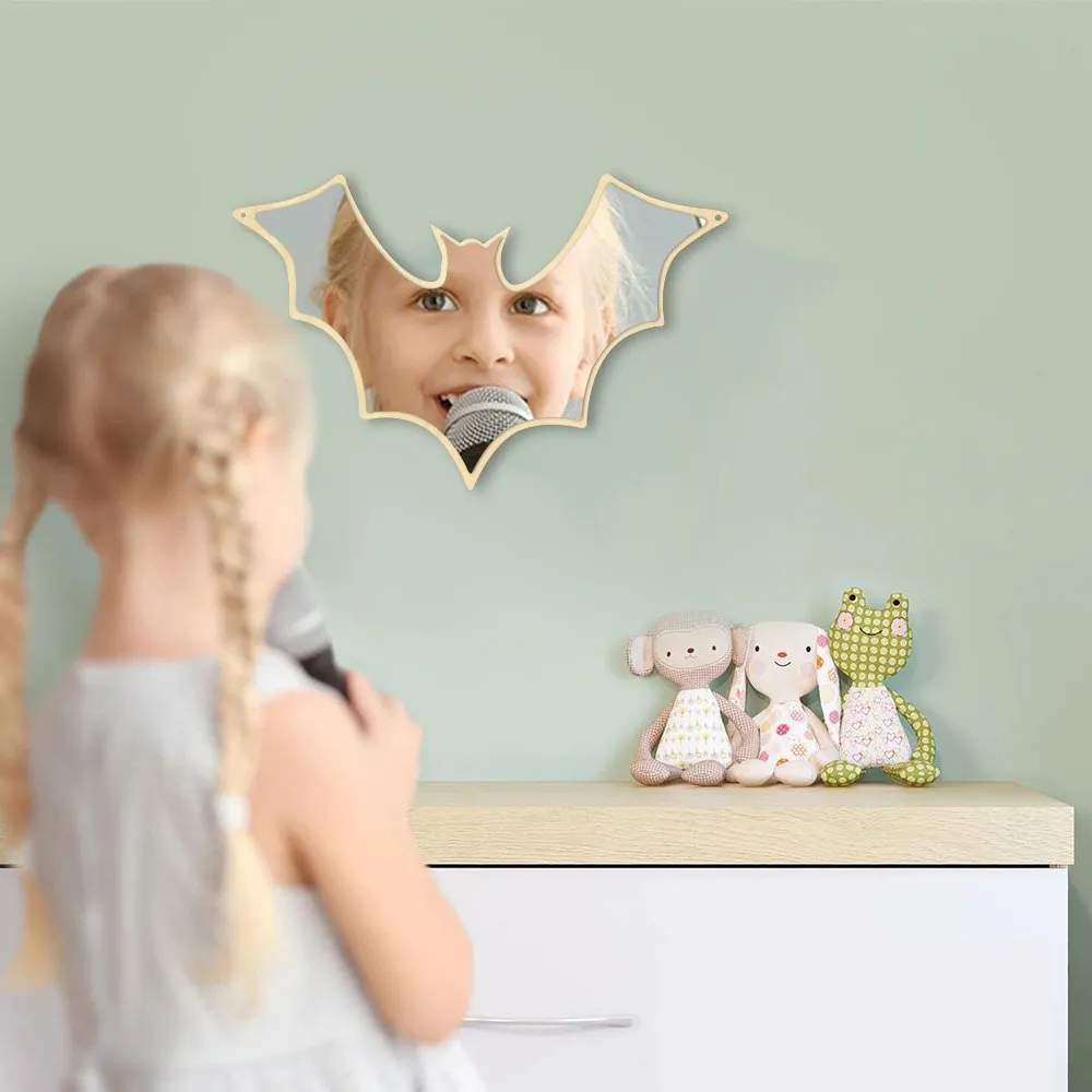 Bat Shaped Wall Mirror Halloween Home Decor Hanging Bat Arylic Mirror With Wooden Back Table Top Or Wall Mount Makeup Mirror