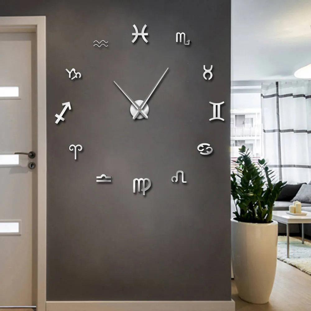 Big Needles DIY Wall Clock Frameless Large Wall Clock Modern Design Graphic Symbols Wall Watch Decor Giant Clock DIY Lovers Gift