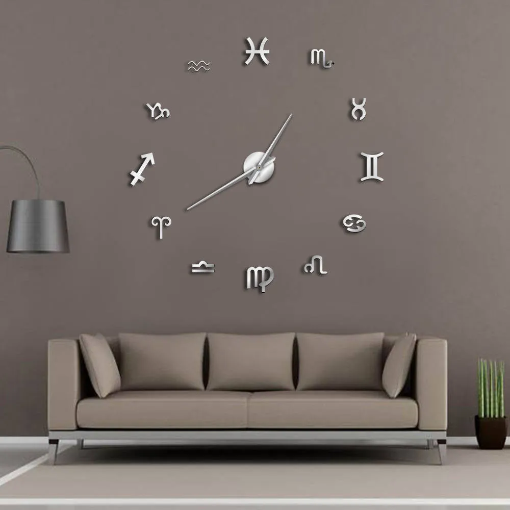 Big Needles DIY Wall Clock Frameless Large Wall Clock Modern Design Graphic Symbols Wall Watch Decor Giant Clock DIY Lovers Gift