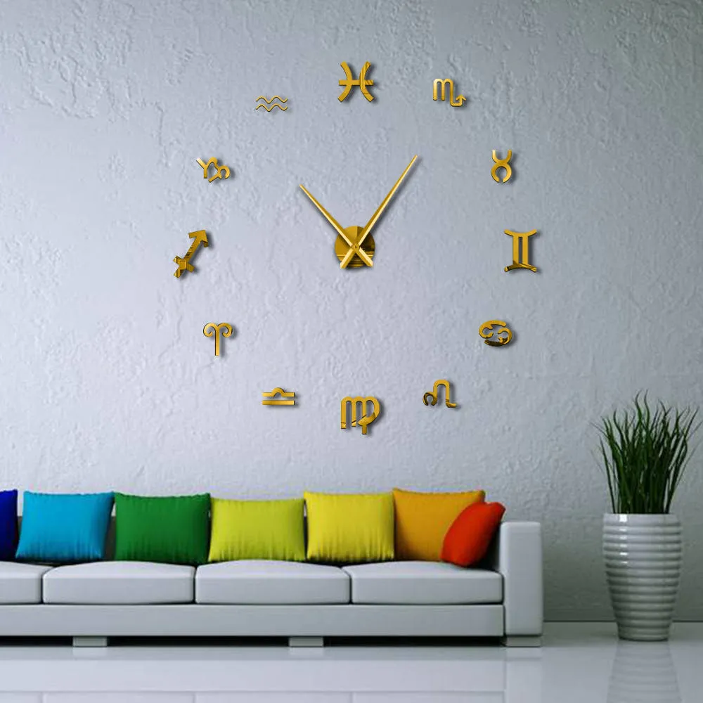 Big Needles DIY Wall Clock Frameless Large Wall Clock Modern Design Graphic Symbols Wall Watch Decor Giant Clock DIY Lovers Gift