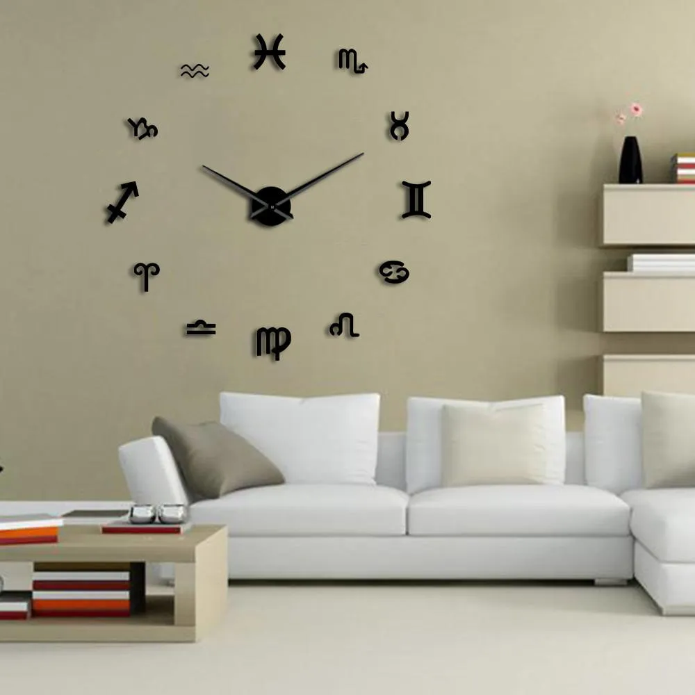 Big Needles DIY Wall Clock Frameless Large Wall Clock Modern Design Graphic Symbols Wall Watch Decor Giant Clock DIY Lovers Gift