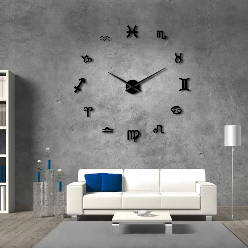 Big Needles DIY Wall Clock Frameless Large Wall Clock Modern Design Graphic Symbols Wall Watch Decor Giant Clock DIY Lovers Gift