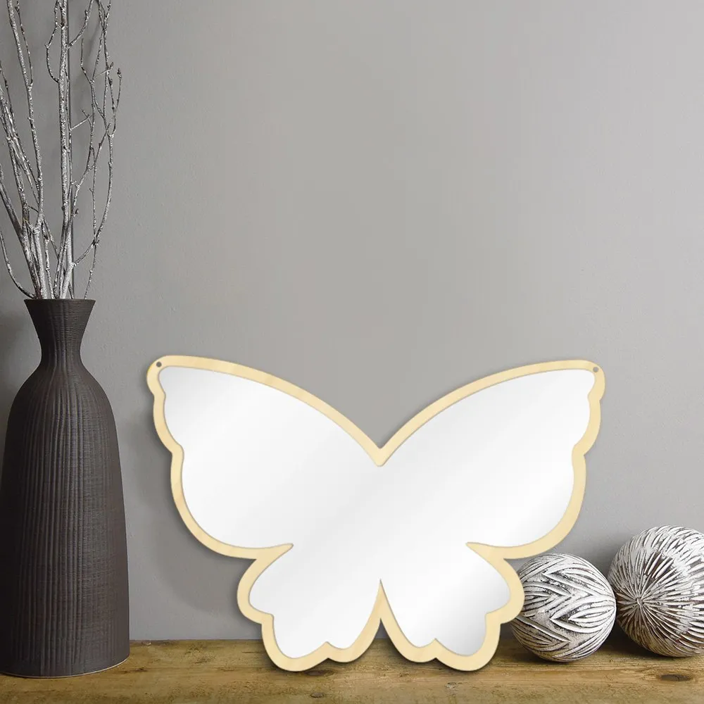 Big Wings Butterfly Wall Mirror Cartoon Creative Nordic Style Wooden Acrylic Safety Mirror for Baby Room Butterfly Decoration