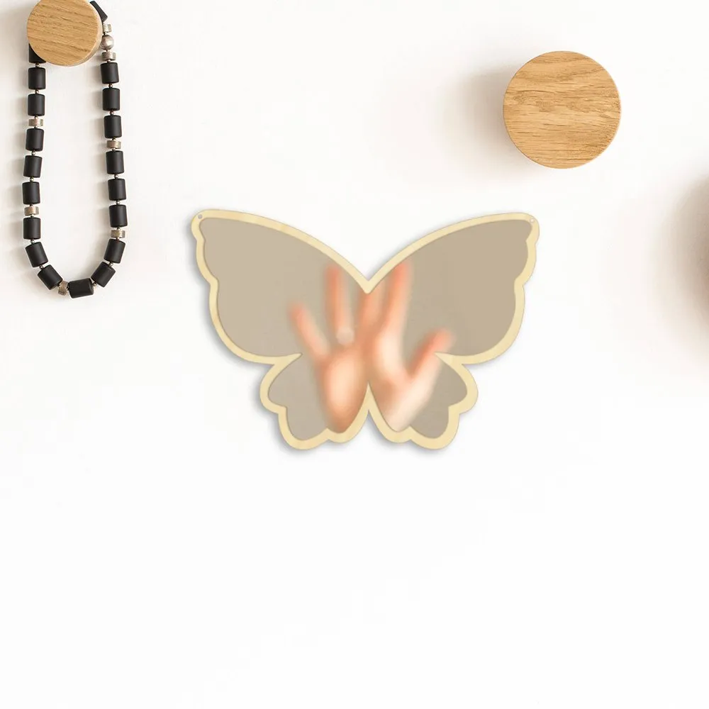 Big Wings Butterfly Wall Mirror Cartoon Creative Nordic Style Wooden Acrylic Safety Mirror for Baby Room Butterfly Decoration