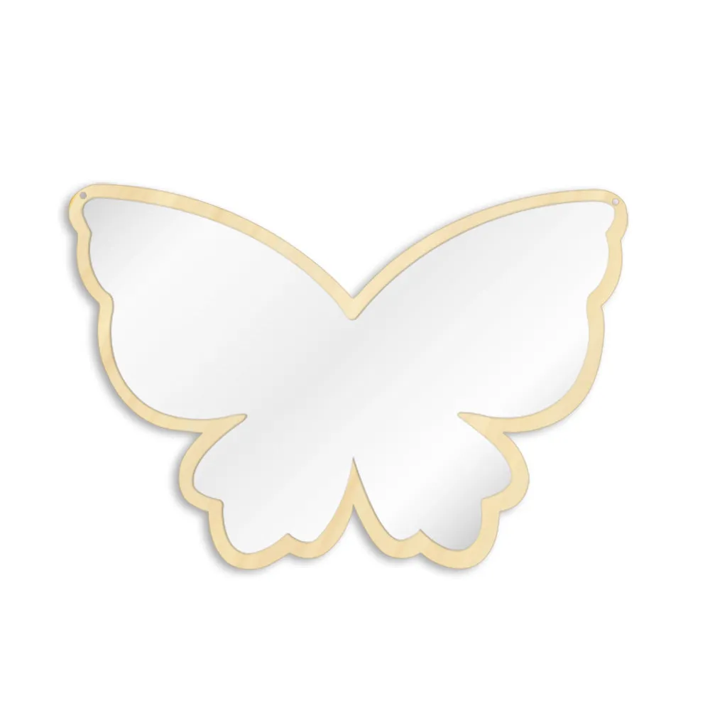 Big Wings Butterfly Wall Mirror Cartoon Creative Nordic Style Wooden Acrylic Safety Mirror for Baby Room Butterfly Decoration