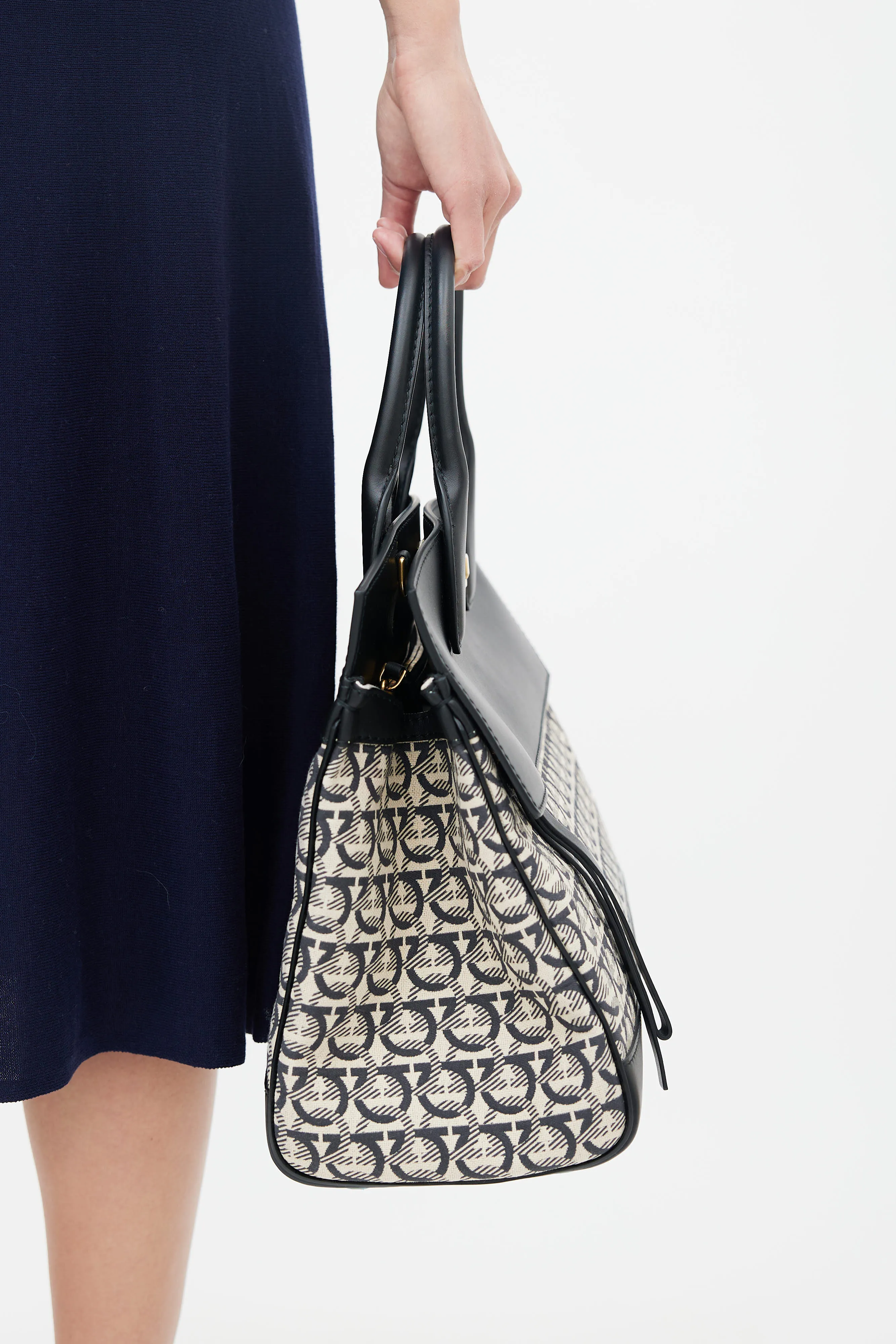 Black & Cream Gancini Jacquard Studio Bag