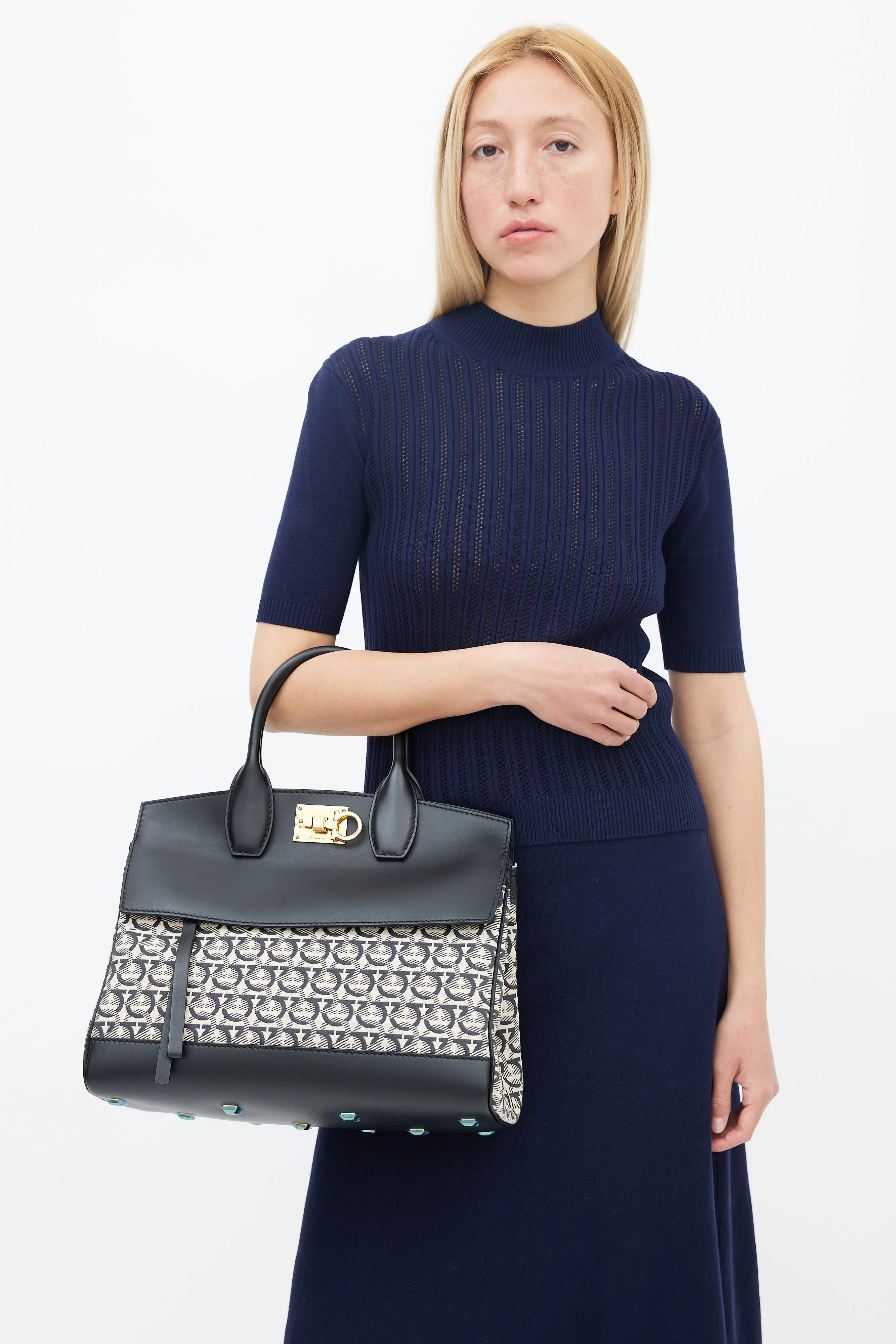 Black & Cream Gancini Jacquard Studio Bag