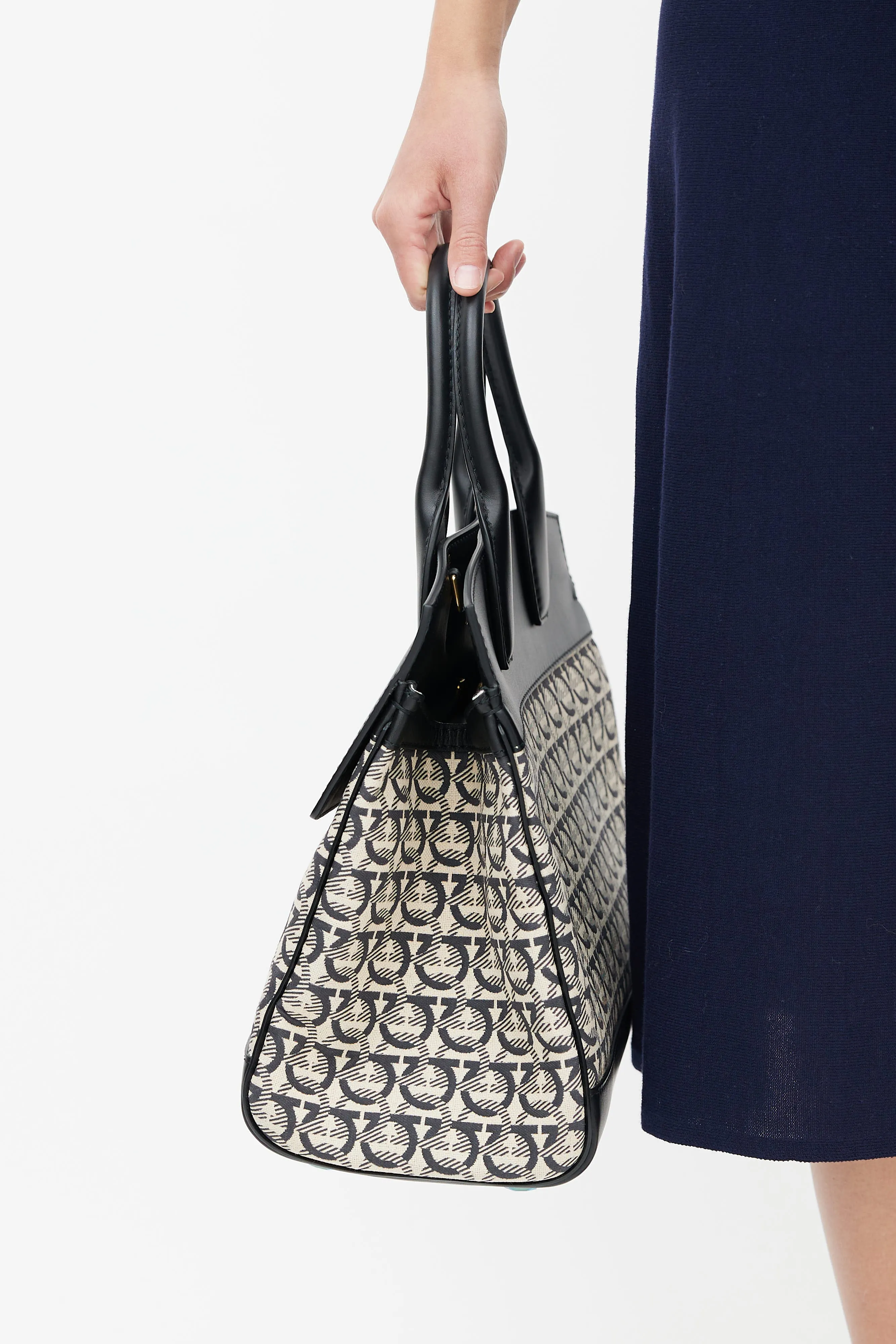 Black & Cream Gancini Jacquard Studio Bag