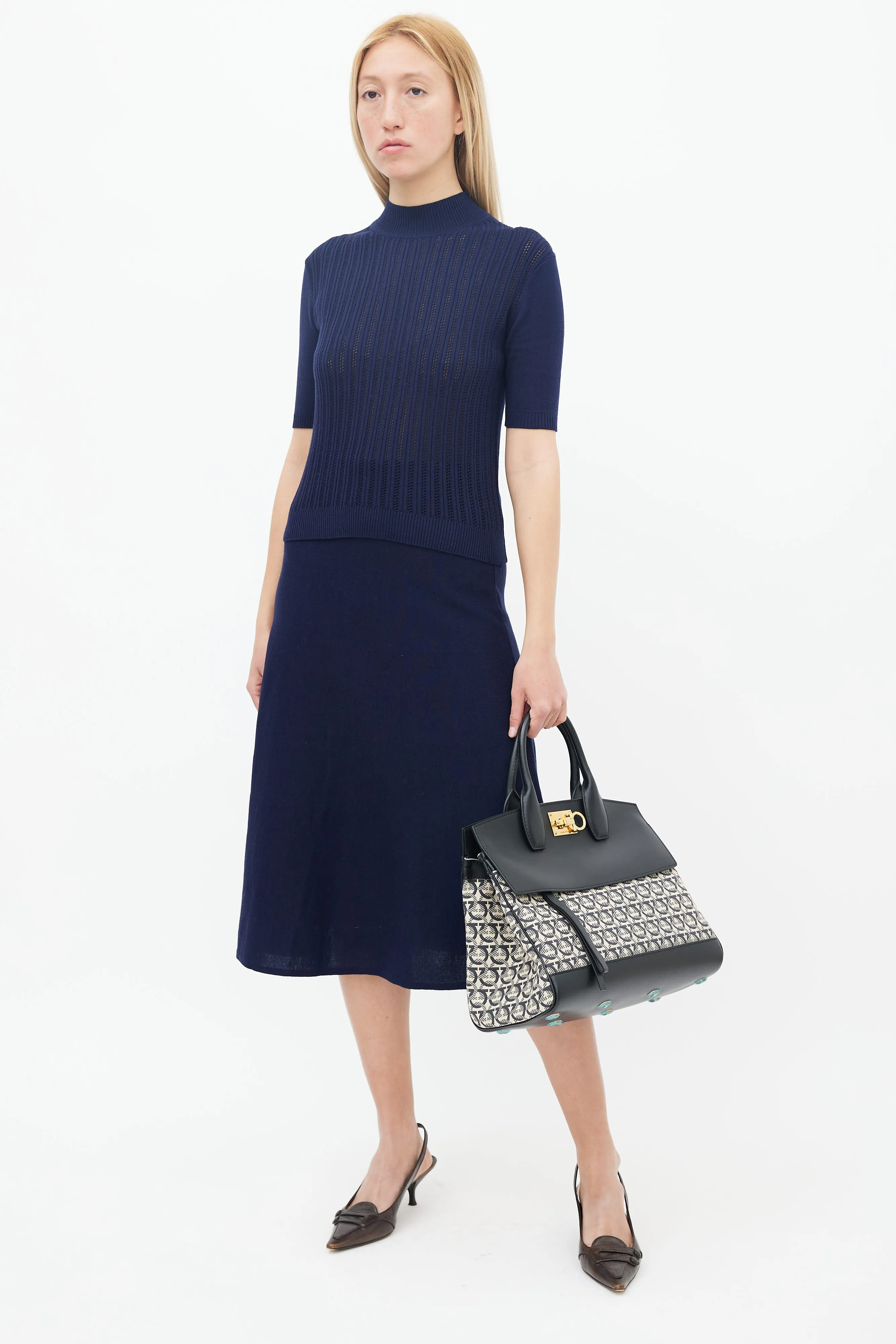 Black & Cream Gancini Jacquard Studio Bag