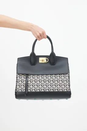 Black & Cream Gancini Jacquard Studio Bag