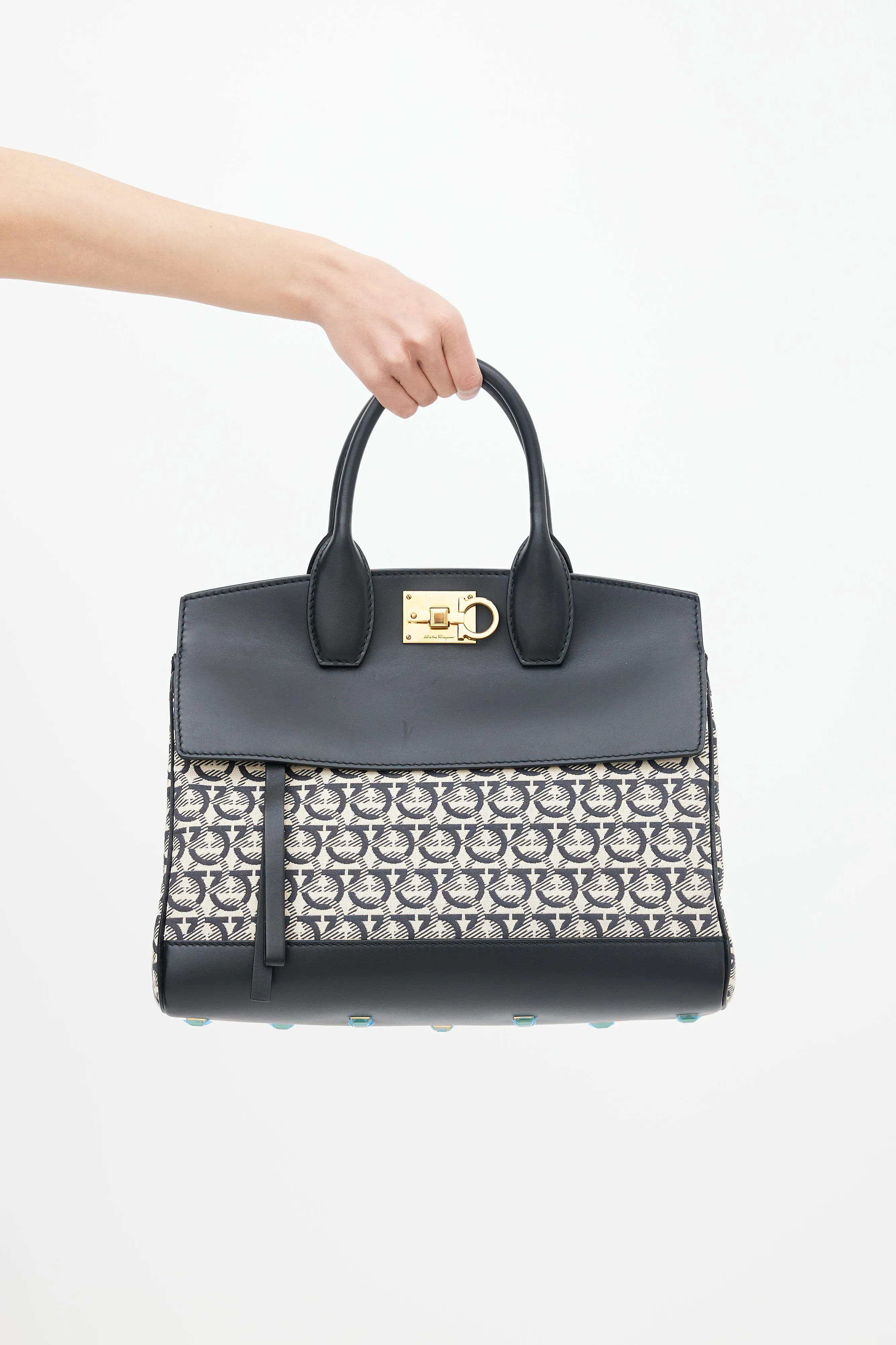 Black & Cream Gancini Jacquard Studio Bag