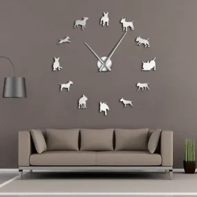 Bull Terrier Dog Wall Art DIY Large Wall Clock Dog Breed Pug Big Needle Clock Watch Pet Shop Decor Gift for Bull Terrier Lovers