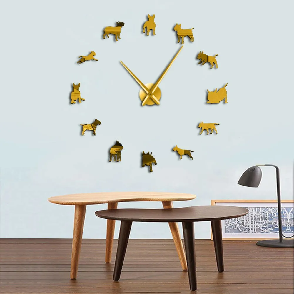 Bull Terrier Dog Wall Art DIY Large Wall Clock Dog Breed Pug Big Needle Clock Watch Pet Shop Decor Gift for Bull Terrier Lovers