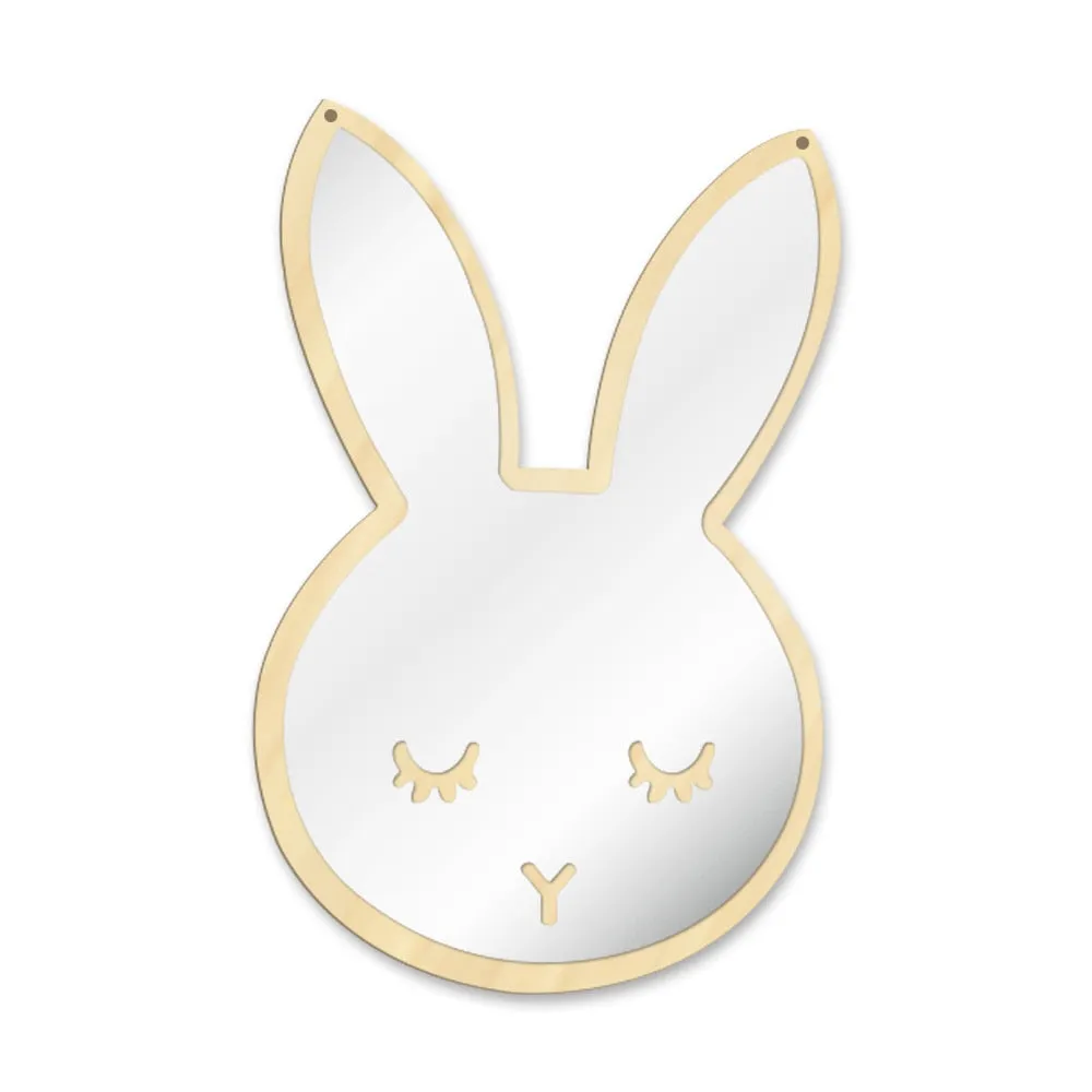 Bunny Sleepy Eyes Makeup Mirror Baby Kids Room Nursery  Cute Animal Sleeping Rabbit Wood & Acrylic Safety Wall Mirror