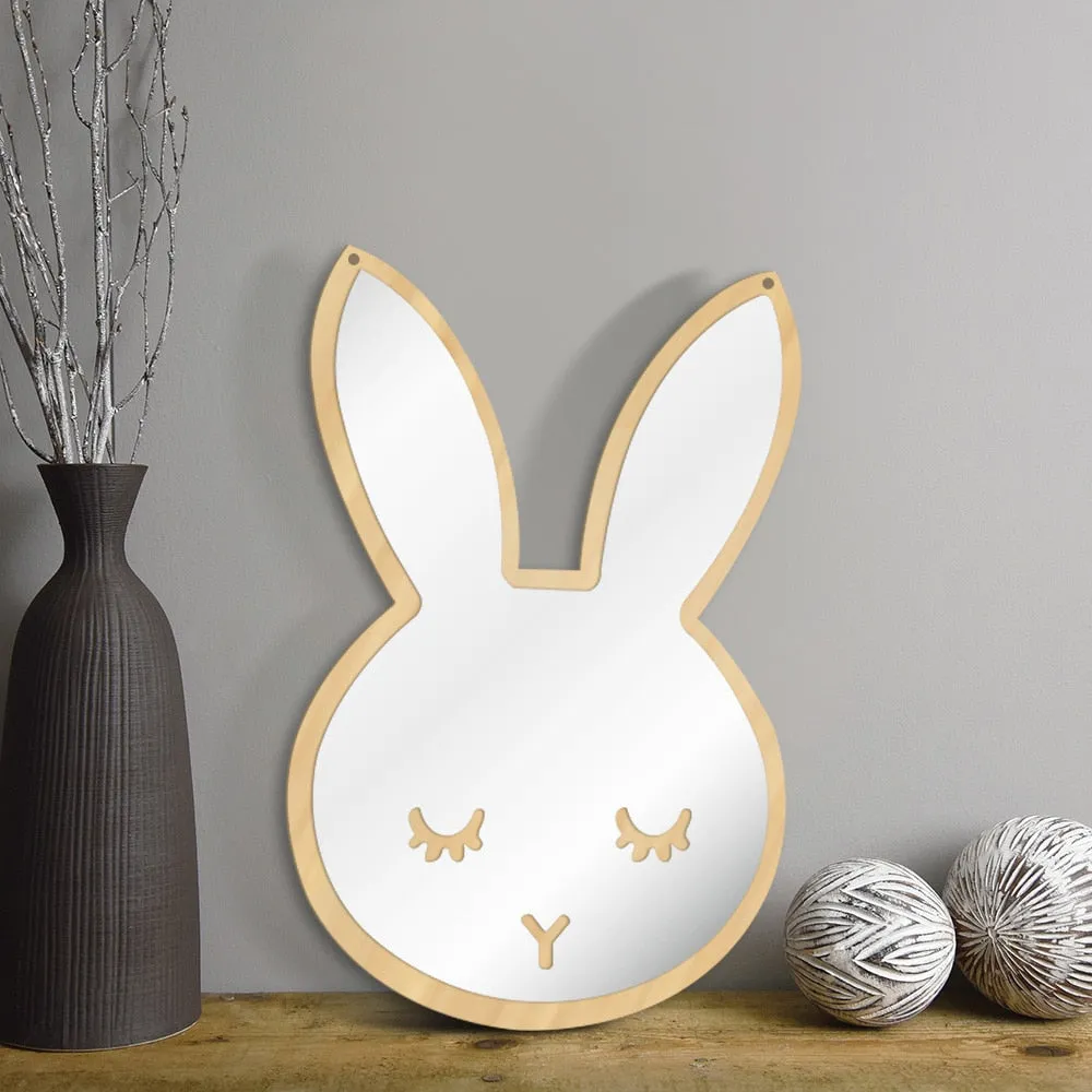 Bunny Sleepy Eyes Makeup Mirror Baby Kids Room Nursery  Cute Animal Sleeping Rabbit Wood & Acrylic Safety Wall Mirror