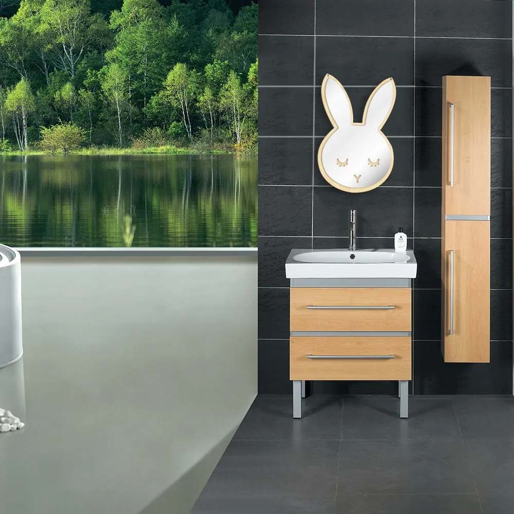 Bunny Sleepy Eyes Makeup Mirror Baby Kids Room Nursery Wall Decor Cute Animal Sleeping Rabbit Wood & Acrylic Safety Wall Mirror