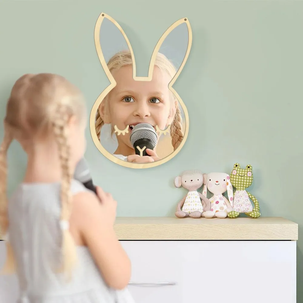 Bunny Sleepy Eyes Makeup Mirror Baby Kids Room Nursery Wall Decor Cute Animal Sleeping Rabbit Wood & Acrylic Safety Wall Mirror