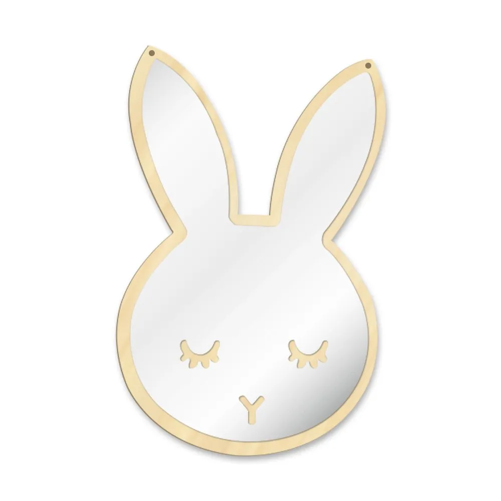 Bunny Sleepy Eyes Makeup Mirror Baby Kids Room Nursery Wall Decor Cute Animal Sleeping Rabbit Wood & Acrylic Safety Wall Mirror