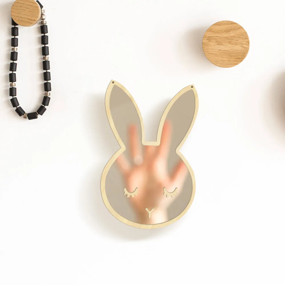 Bunny Sleepy Eyes Makeup Mirror Baby Kids Room Nursery Wall Decor Cute Animal Sleeping Rabbit Wood & Acrylic Safety Wall Mirror