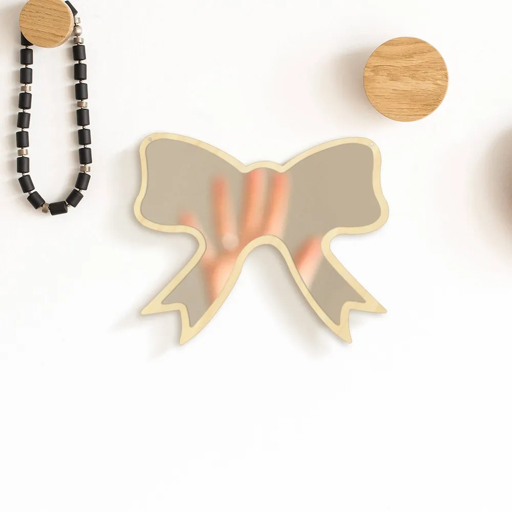 Butterfly Tie Acrylic Wall Mirror With Wooden Back  Cosmetic Make-up Mirror Girl Room Nursery Hanging   For Her