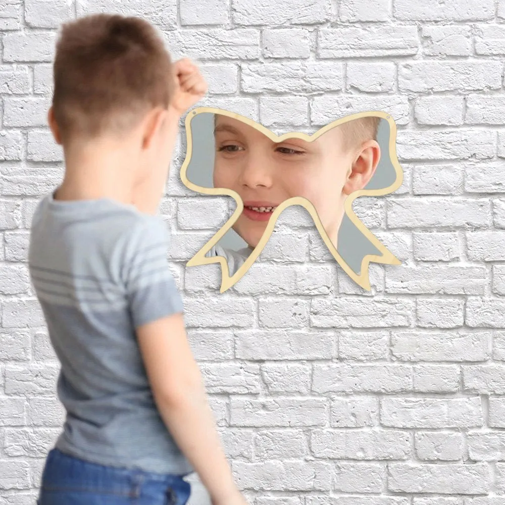 Butterfly Tie Acrylic Wall Mirror With Wooden Back  Cosmetic Make-up Mirror Girl Room Nursery Hanging Wall Decor Gift For Her
