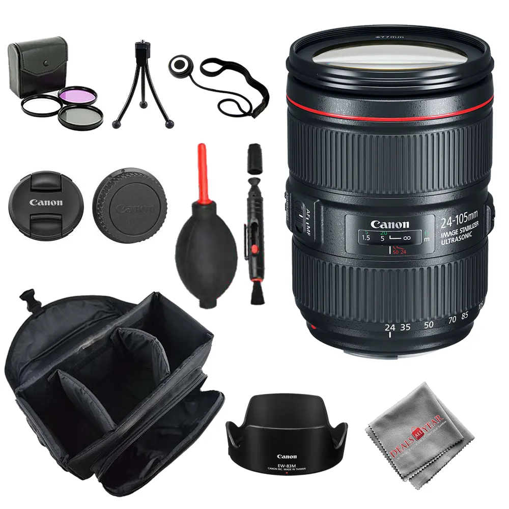 Canon EF 24-105mm f/4L IS II USM Lens   Bag Cleaner 3pc Filter Kit Table Tripod