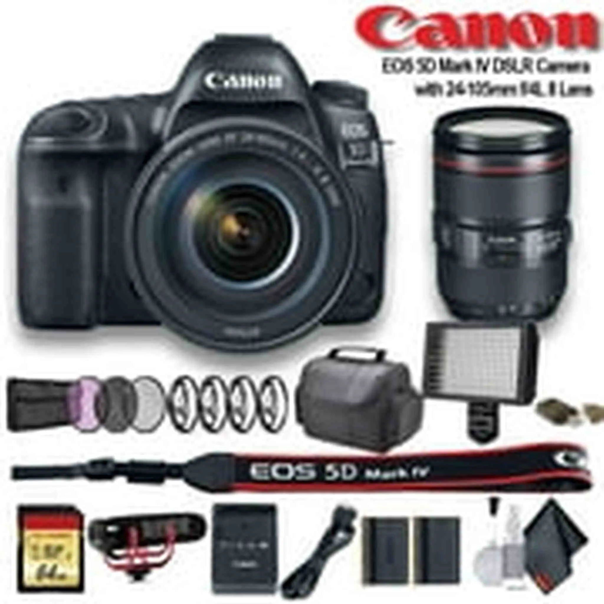 Canon EOS 5D Mark IV DSLR Camera with 24-105mm f/4L II Lens (1483C010) W/Bag, Extra Battery Pro Bundle