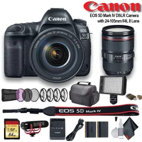 Canon EOS 5D Mark IV DSLR Camera with 24-105mm f/4L II Lens (1483C010) W/Bag, Extra Battery Pro Bundle