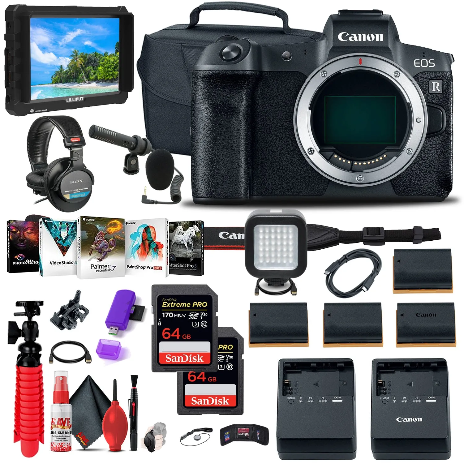 Canon EOS R Mirrorless Digital Camera (3075C002)   4K Monitor Storage Bundle