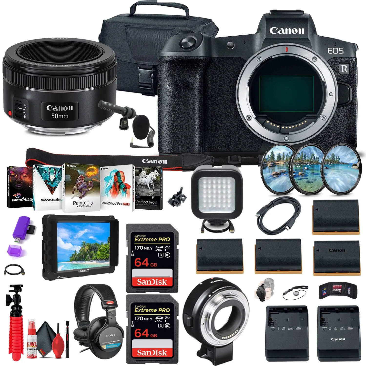 Canon EOS R Mirrorless Digital Camera (3075C002)   4K Monitor Ultimate Bundle