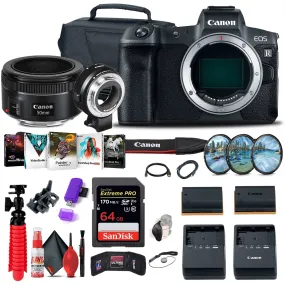 Canon EOS R Mirrorless Digital Camera (3075C002)   EF 50mm Lens Tripod Bundle