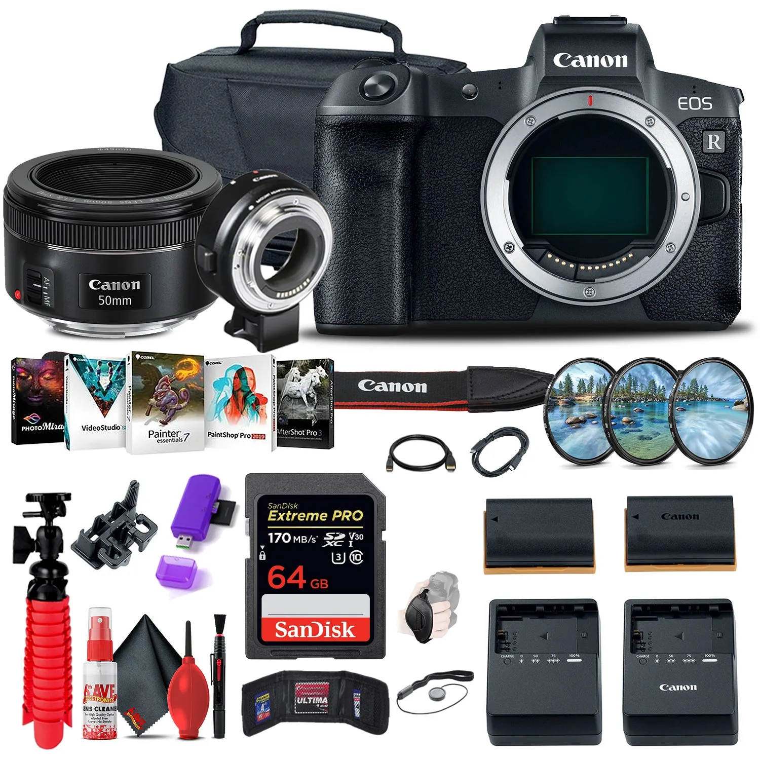 Canon EOS R Mirrorless Digital Camera (3075C002)   EF 50mm Lens Tripod Bundle