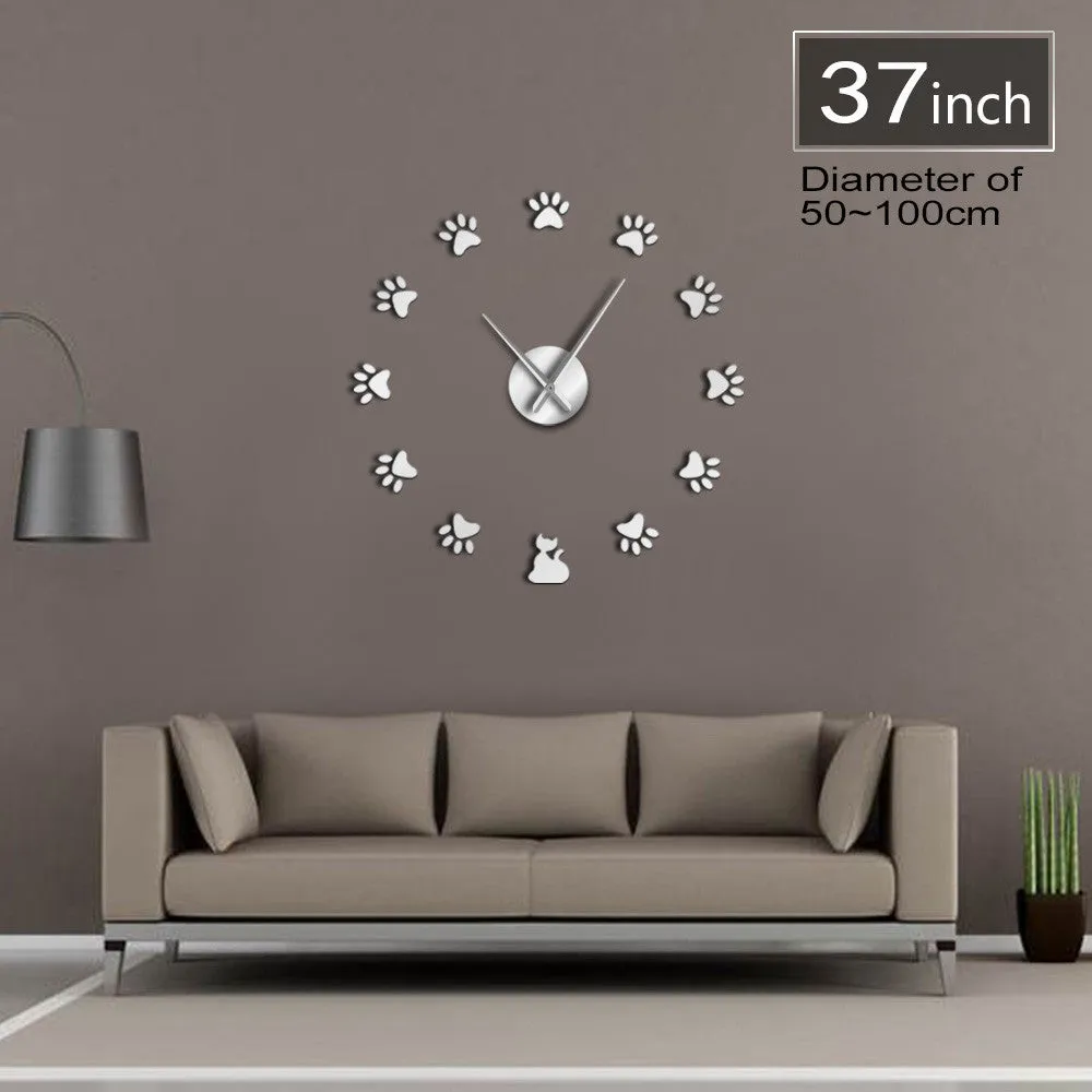 Cat Paws DIY Wall Clock DIY Giant Wall Art Home Decor Cat's Footprint Contemporary Oversized Bedroom Wall Clock Cat Lovers Gift