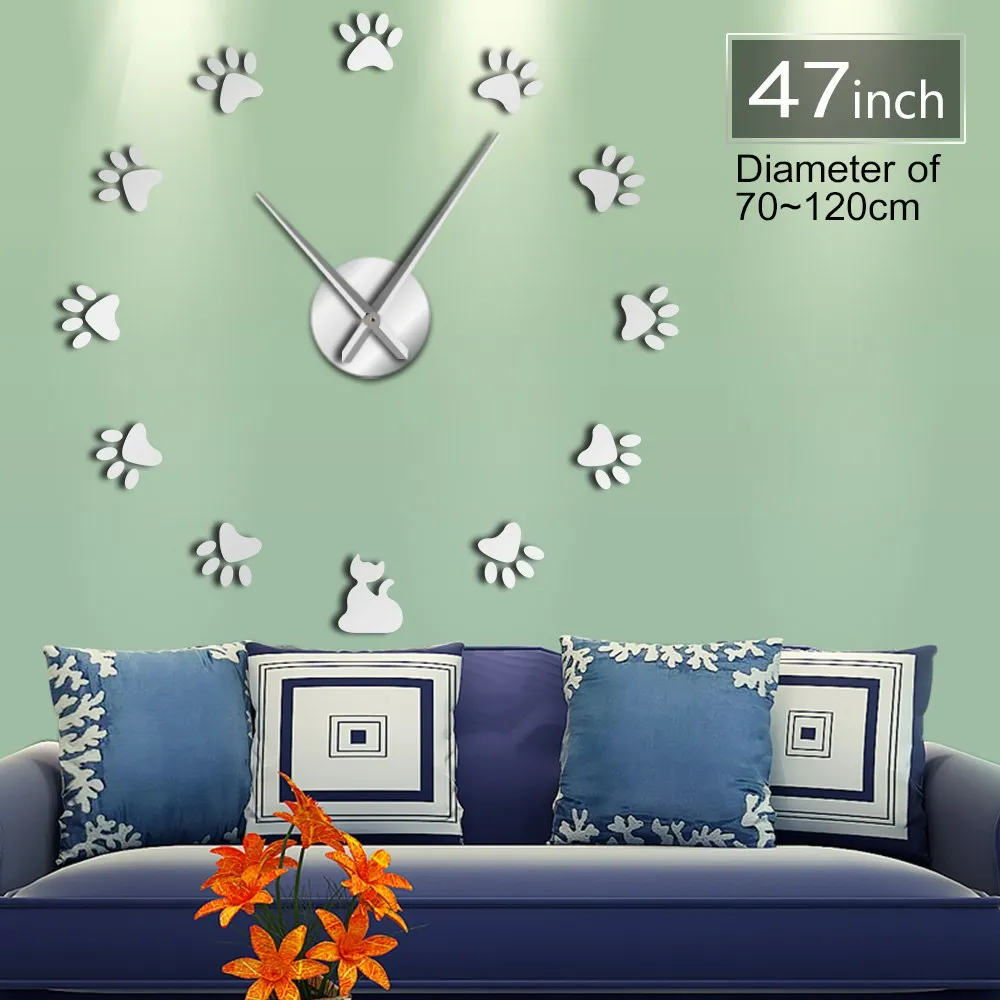 Cat Paws DIY Wall Clock DIY Giant Wall Art Home Decor Cat's Footprint Contemporary Oversized Bedroom Wall Clock Cat Lovers Gift