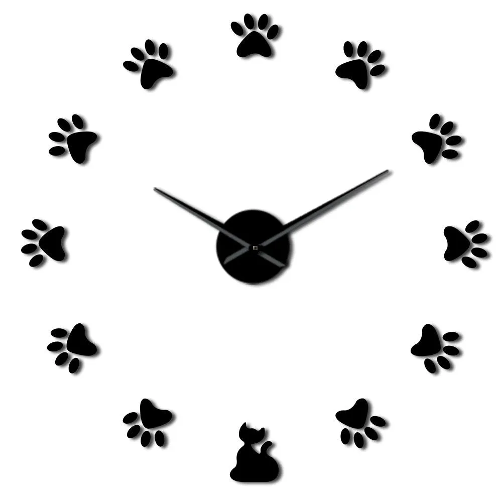 Cat Paws DIY Wall Clock DIY Giant Wall Art Home Decor Cat's Footprint Contemporary Oversized Bedroom Wall Clock Cat Lovers Gift