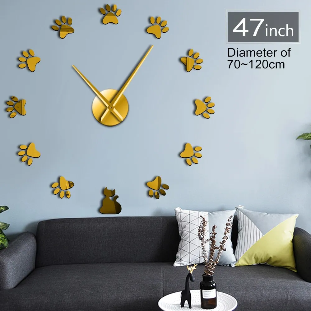 Cat Paws DIY Wall Clock DIY Giant Wall Art Home Decor Cat's Footprint Contemporary Oversized Bedroom Wall Clock Cat Lovers Gift