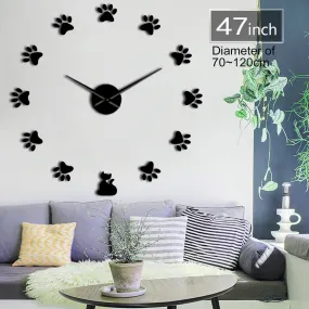 Cat Paws DIY Wall Clock DIY Giant Wall Art Home Decor Cat's Footprint Contemporary Oversized Bedroom Wall Clock Cat Lovers Gift