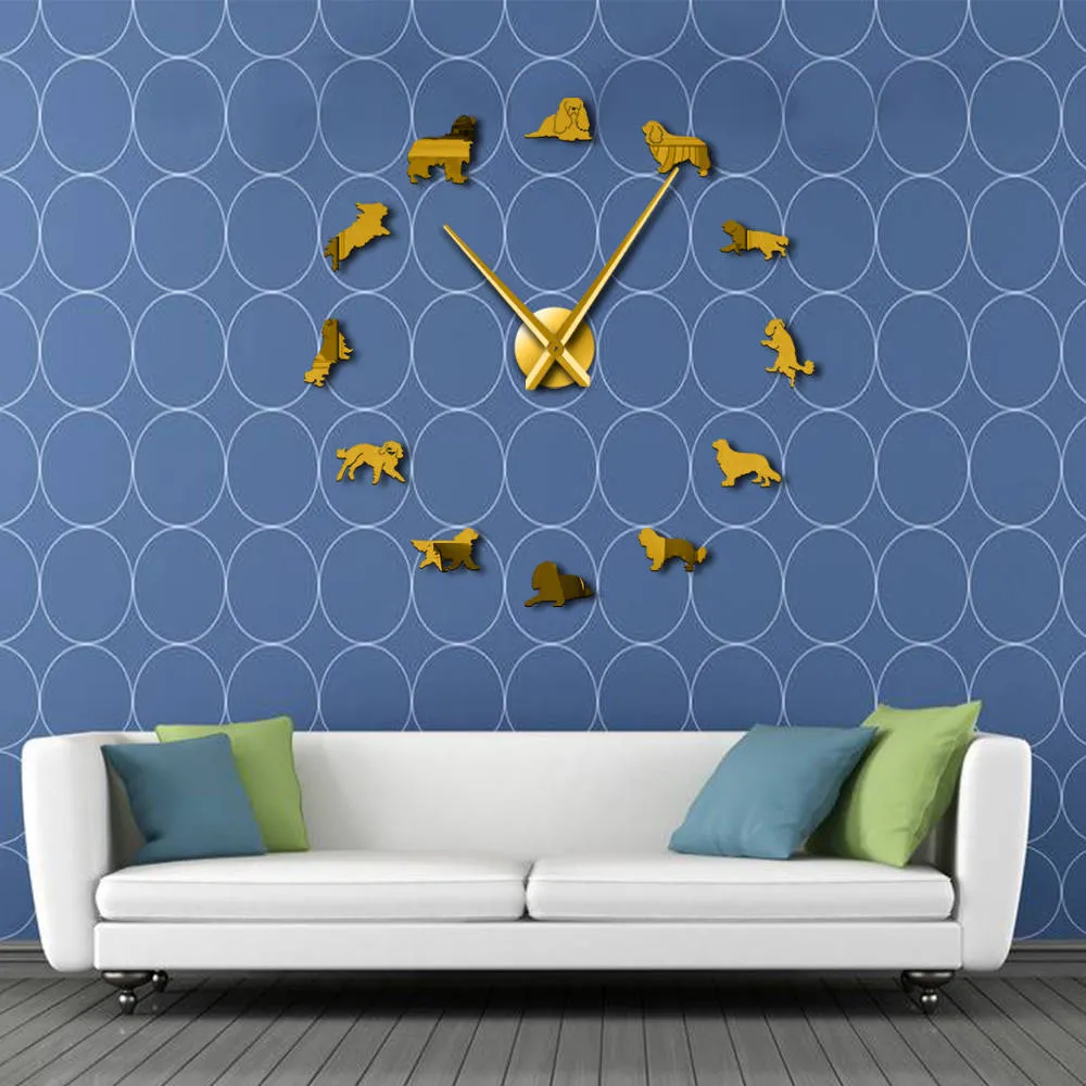 Cavalier King Charles Spaniel DIY Large Wall Clock Dog Pet Frameless Puppy Shop Wall Art Dog Breeds Modern Giant Clock Watch