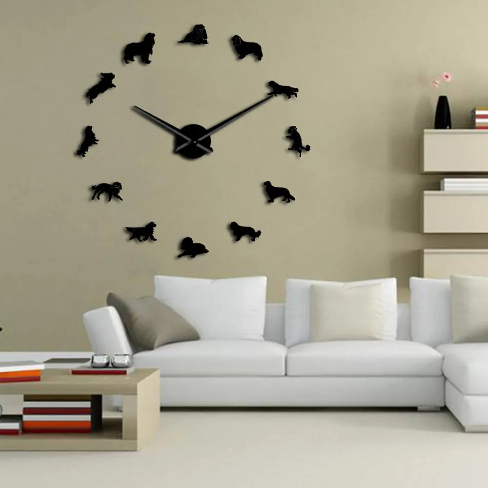 Cavalier King Charles Spaniel DIY Large Wall Clock Dog Pet Frameless Puppy Shop Wall Art Dog Breeds Modern Giant Clock Watch